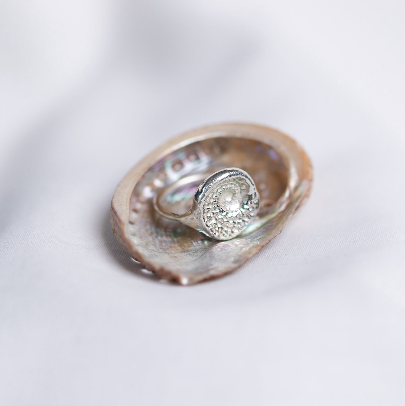 Abalone shell mandala ring