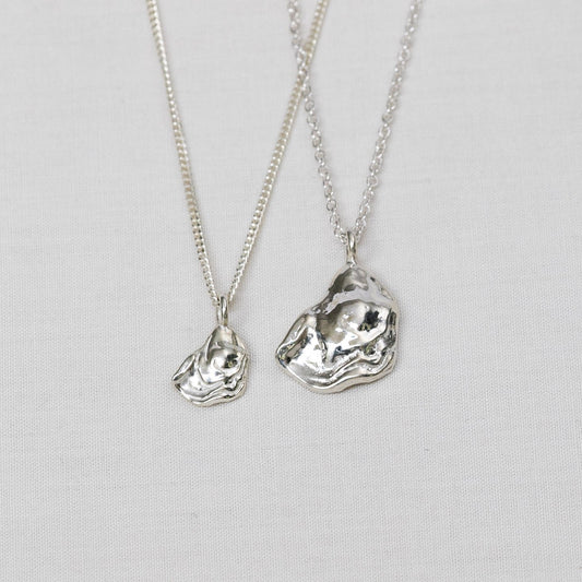 mini and large oyster shell necklace in sterling silver