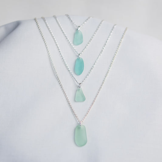 Sea Glass Necklaces - sea foam blues & greens