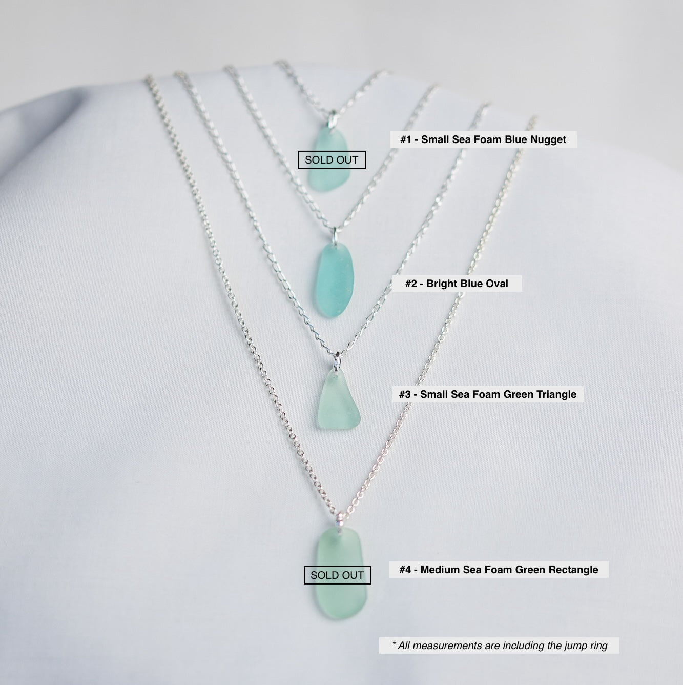 Sea Glass Necklaces - sea foam blues & greens