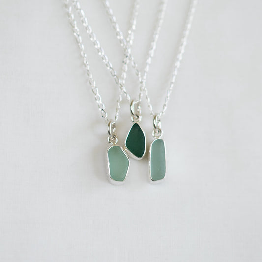 Tiny Bezel Sea Glass Necklaces (open back)