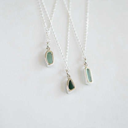 Tiny Bezel Sea Glass Necklaces (open back)