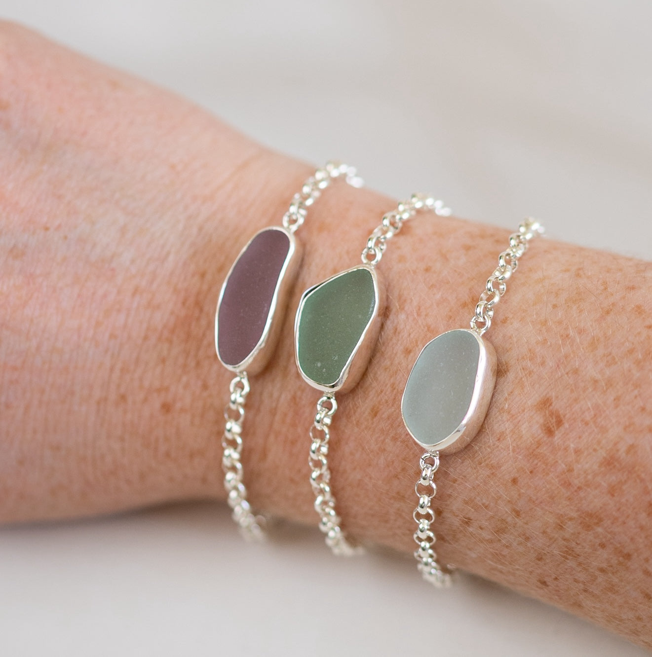 Bezel Sea Glass Bracelets