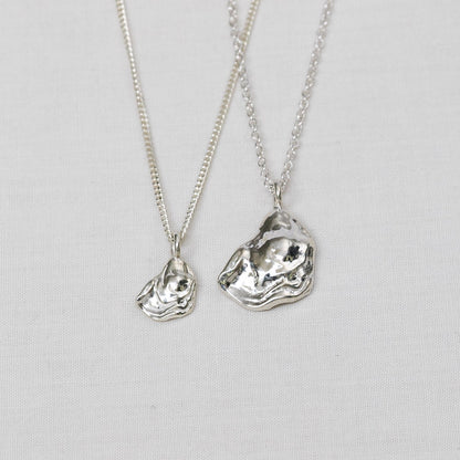 mini and large oyster shell necklace in sterling silver