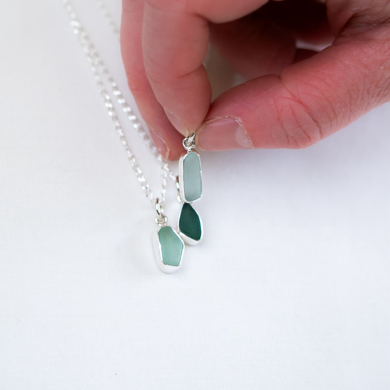 Tiny Bezel Sea Glass Necklaces (open back)