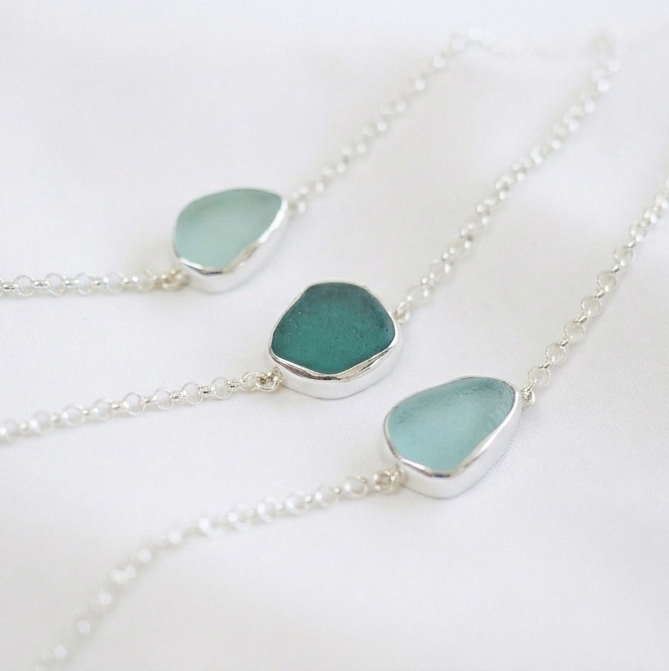 Bezel Sea Glass Bracelets