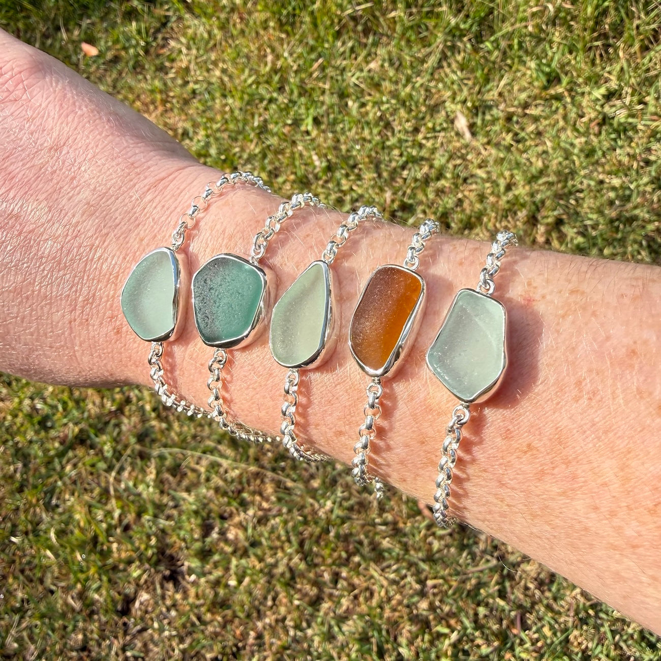 Bezel Sea Glass Bracelets