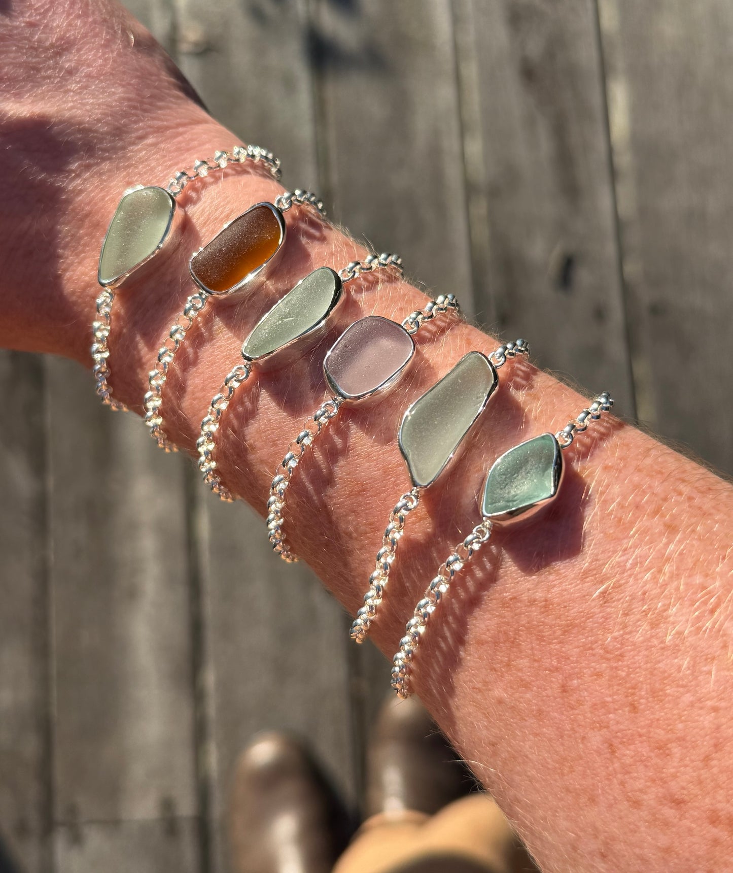 Bezel Sea Glass Bracelets