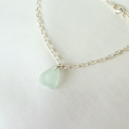 sea foam sea glass bracelet on a sterling silver bracelet chain