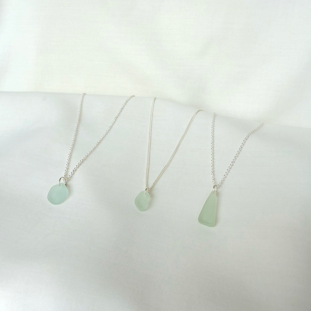 Sea Glass Necklaces - sea foam blues & greens