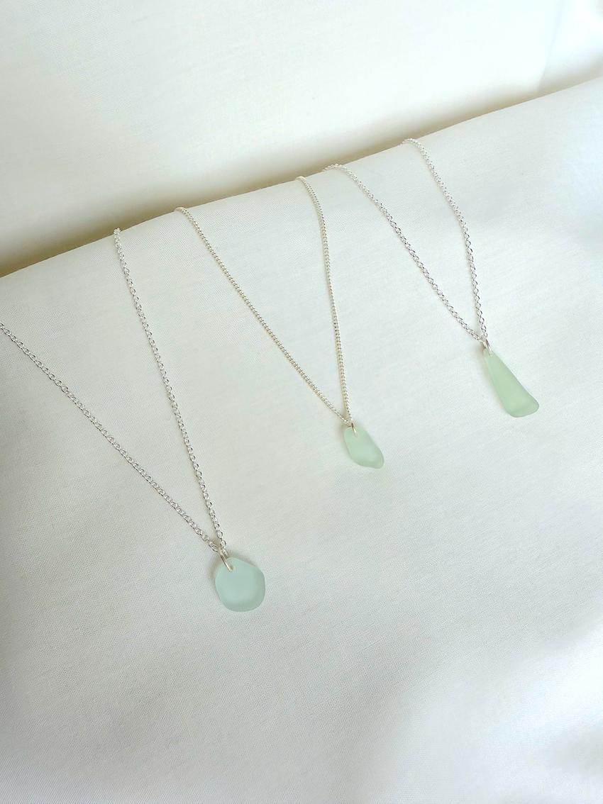 Sea Glass Necklaces - sea foam blues & greens