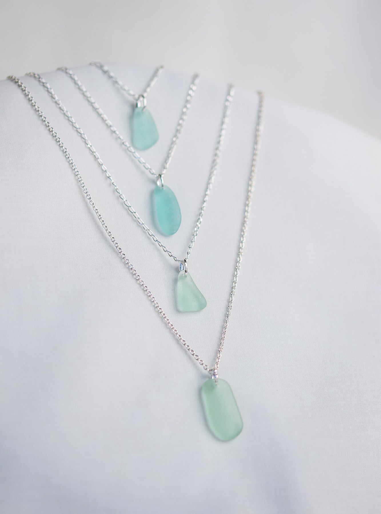 Sea Glass Necklaces - sea foam blues & greens