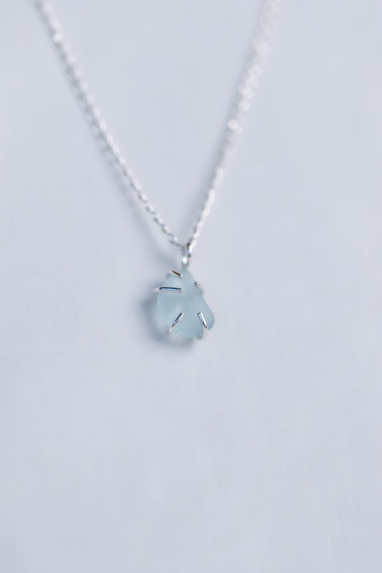 pale cornflower blue sea glass necklace