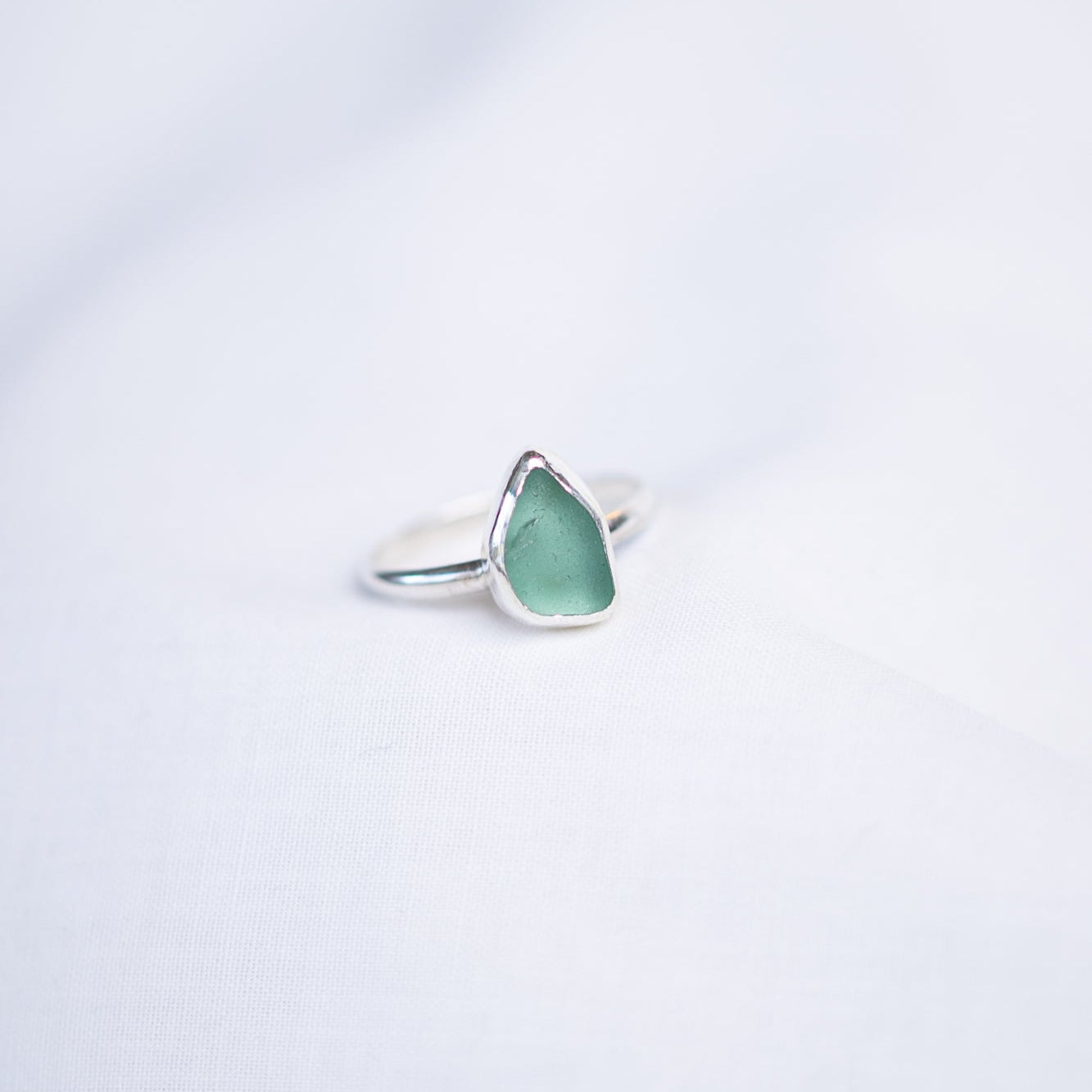 Australian teal sea glass ring in recycled sterling silver