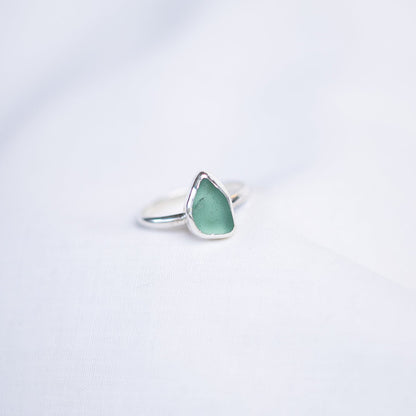 Australian teal sea glass ring in recycled sterling silver