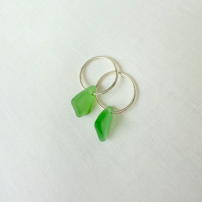 Sea Glass Sleeper Earrings - bottle green