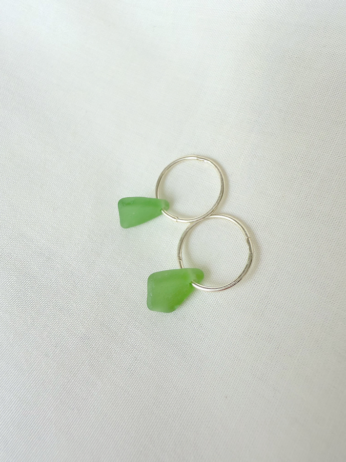 Sea Glass Sleeper Earrings - bottle green