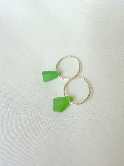 Sea Glass Sleeper Earrings - bottle green