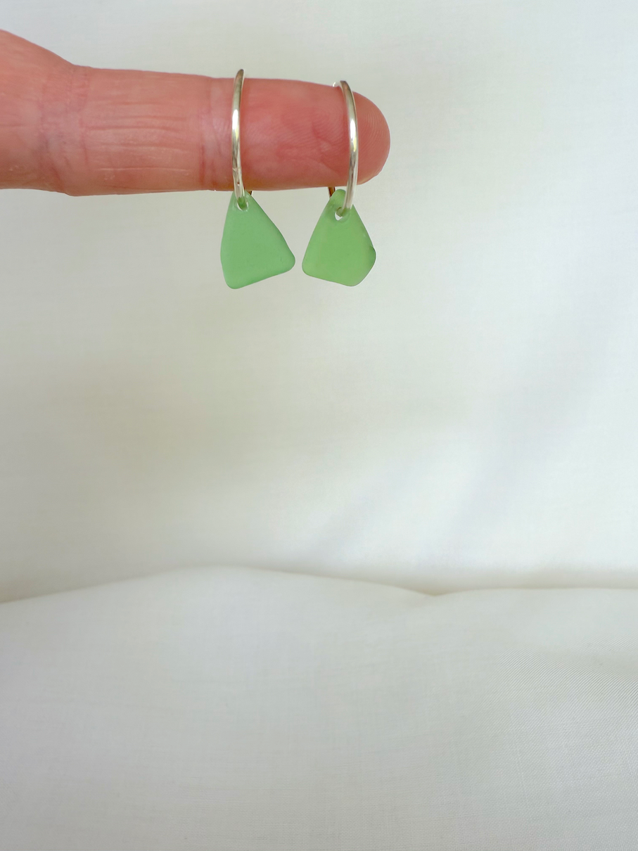 Sea Glass Sleeper Earrings - bottle green